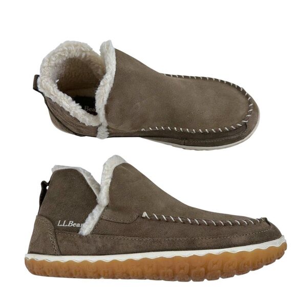 L.L. Bean Suede Leather Sherpa Lined Mountain Slipper Moccasin Ankle Boots Women - Picture 8 of 9
